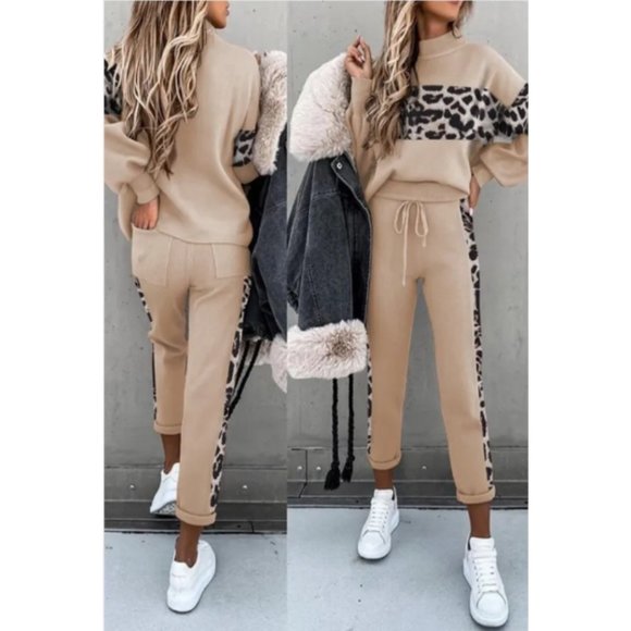 NWT Brown & Black Long Sleeves Cheater Sweater & Pants Set - Picture 1 of 2